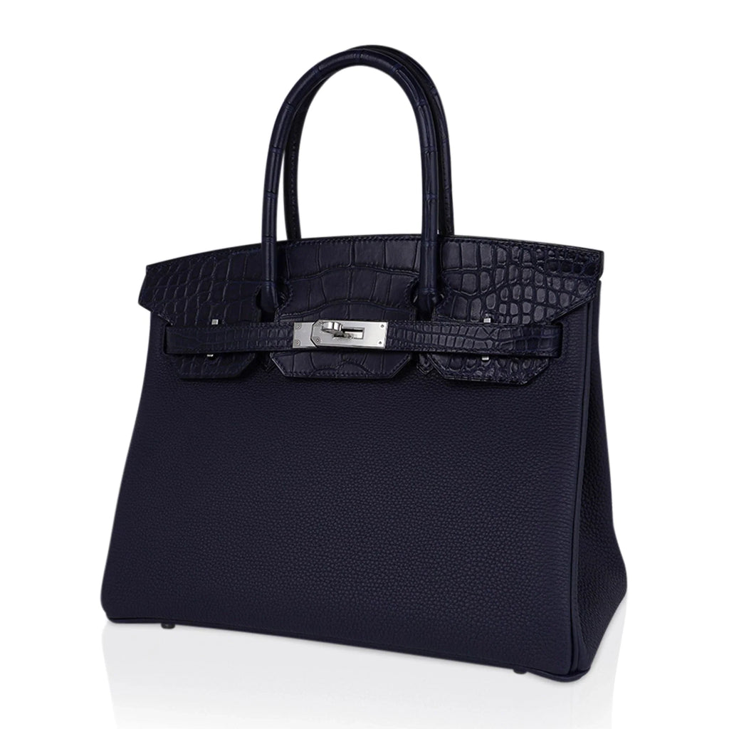Birkin 30 Touch Blue Indigo Matte Alligator Bag Palladium Hardware