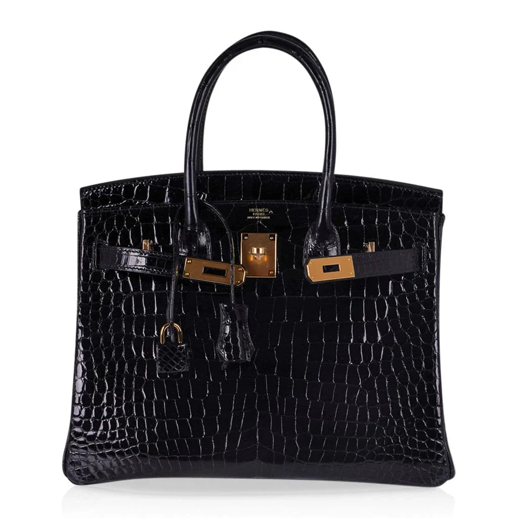 Birkin 30 Bag Black Porosus Crocodile with Gold Hardware