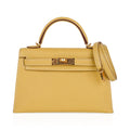 Mini Kelly 20 Sellier Jaune Foin Bag Chevre Gold