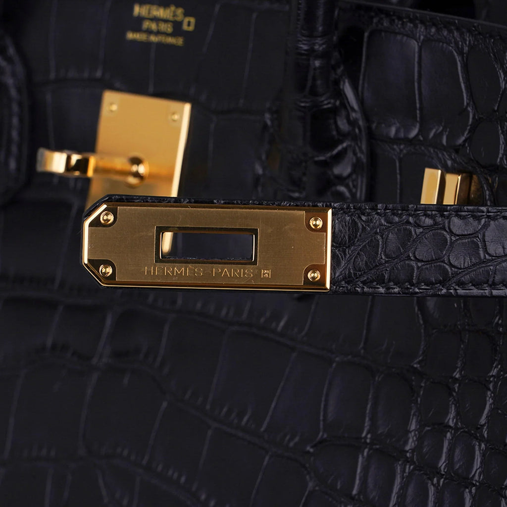 Birkin 30 Matte Alligator Black Bag Gold Hardware