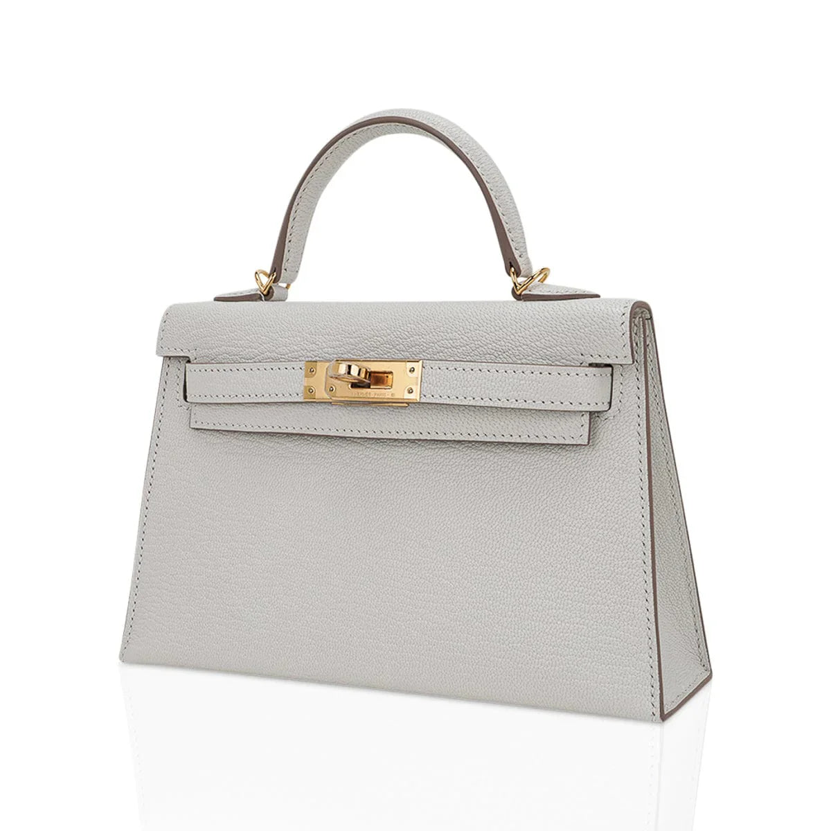 Mini Kelly 20 Bag Sellier Mushroom Chevre with Gold Hardware