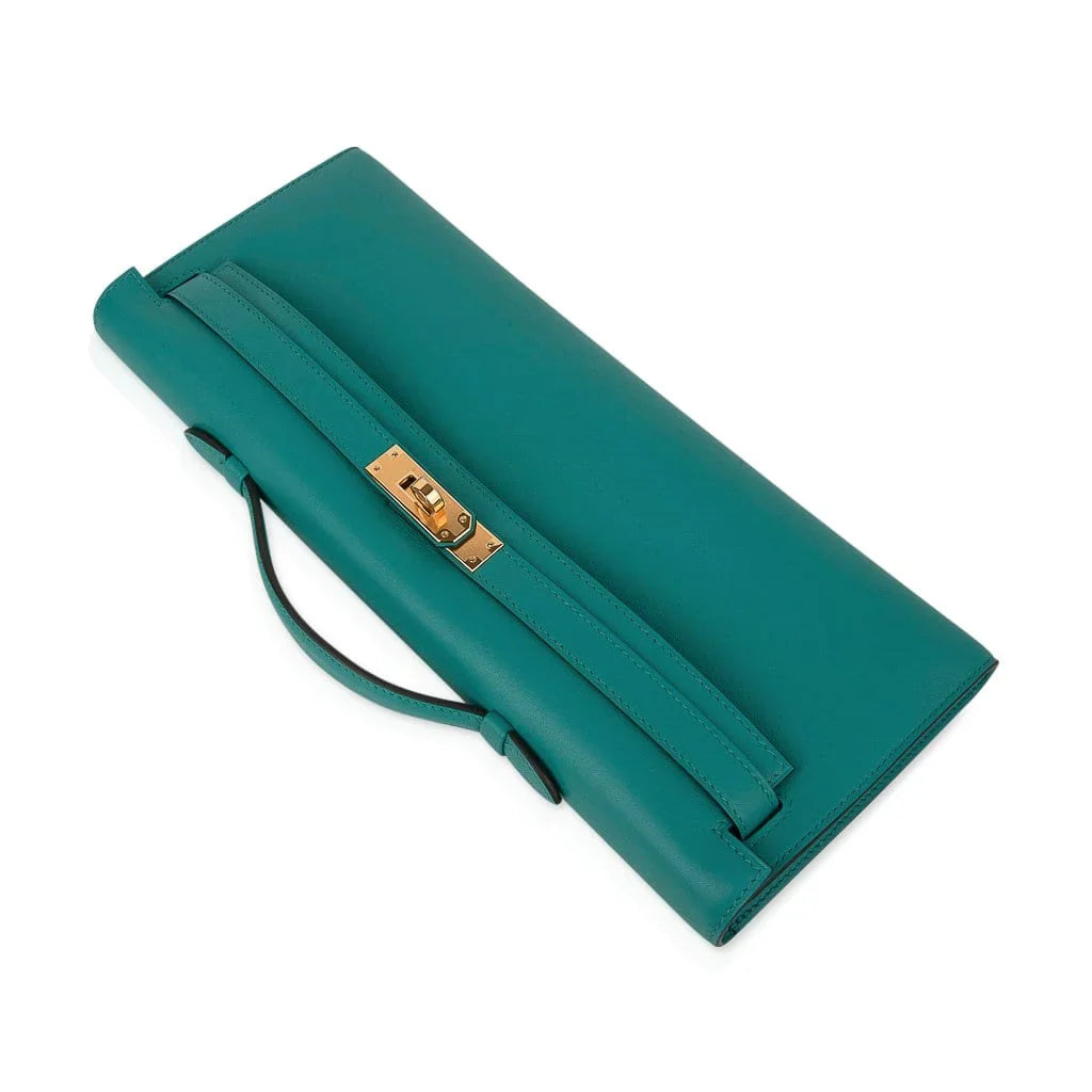 Kelly Cut Vert Verone Clutch Bag Gold Hardware Swift Leather