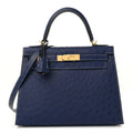 Kelly 25 Bleu Iris Sellier Ostrich Gold Hardware