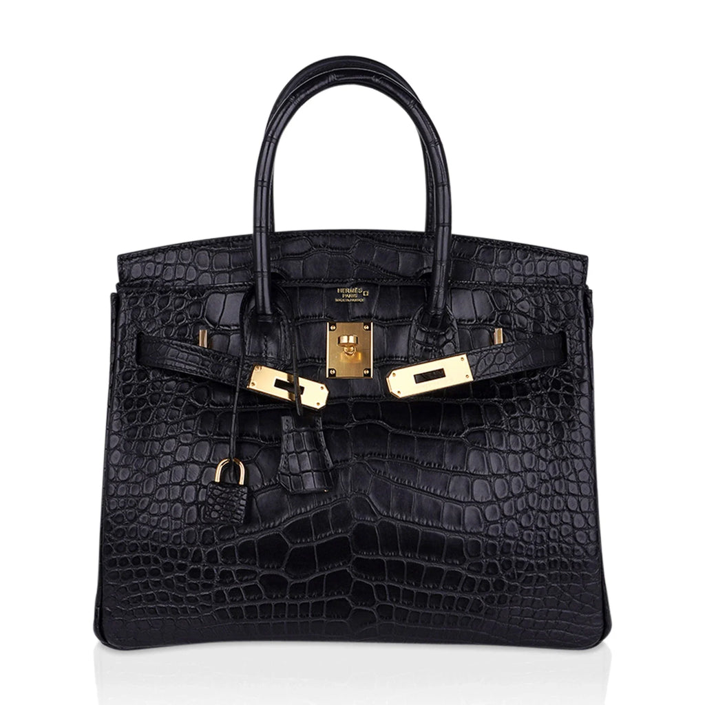 Birkin 30 Matte Alligator Black Bag Gold Hardware