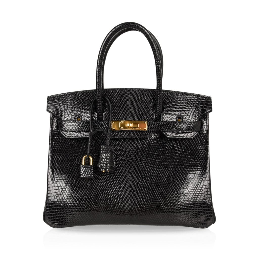 Birkin 30 Bag Jet Black Lizard Gold Hardware