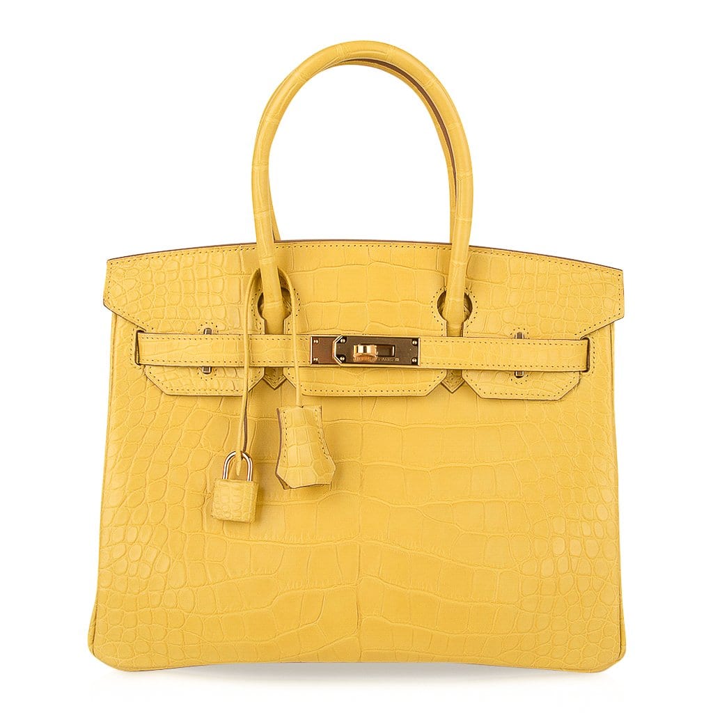 Birkin 30 Bag Mimosa Matte Alligator Gold Hardware