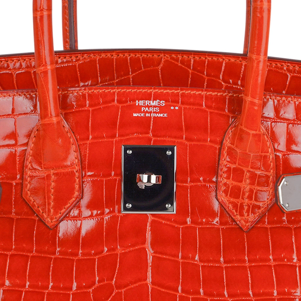 Birkin 30 Bag Orange Crocodile with Palladium Hardware