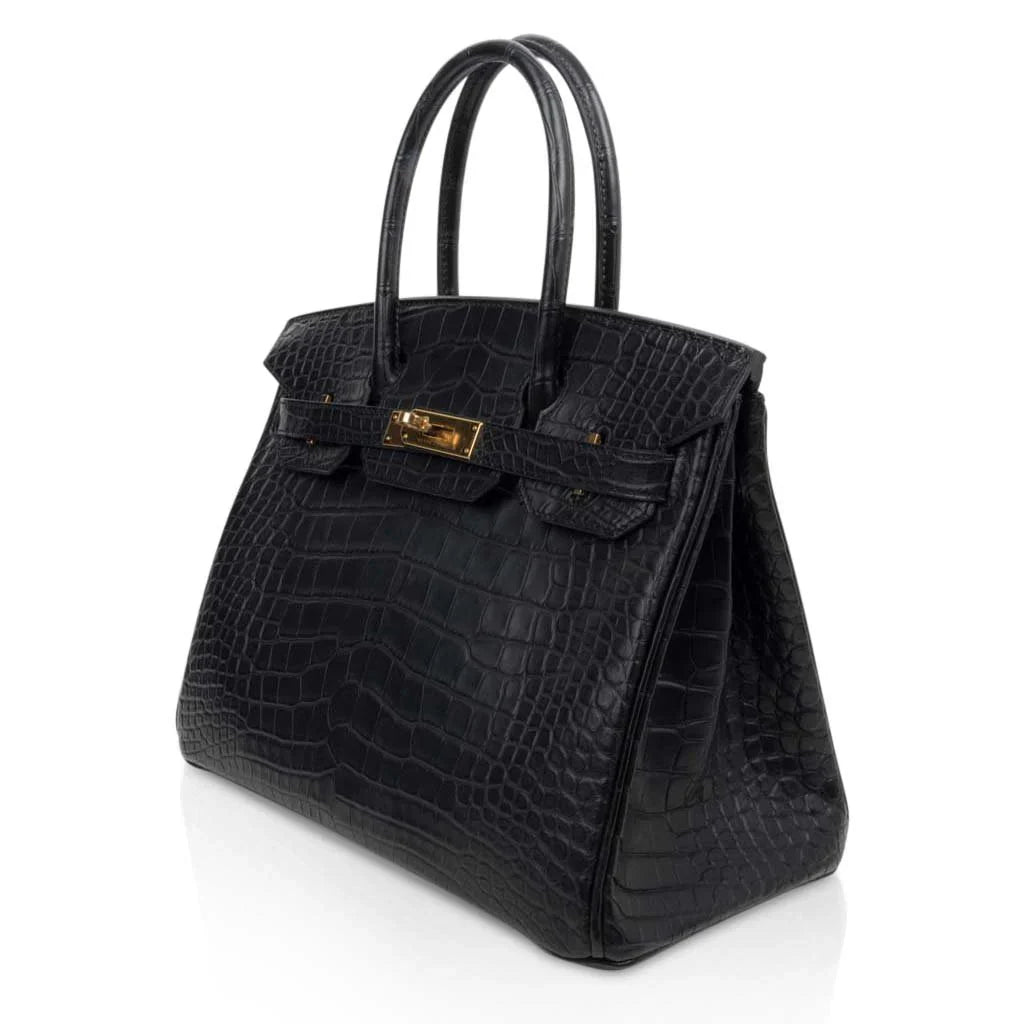 Birkin 30 Bag Black Matte Alligator Gold Hardware