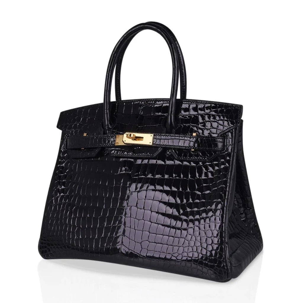 Birkin 30 Bag Black Porosus Crocodile with Gold Hardware
