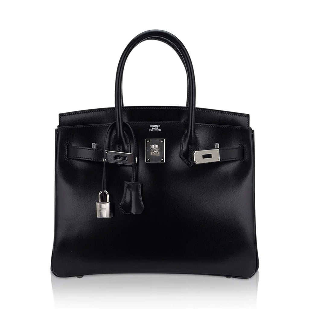 Birkin 30 Black Box Leather Bag Palladium Hardware