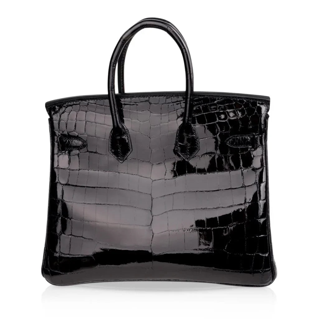 Birkin 25 Bag Black Crocodile Lisse Gold Hardware