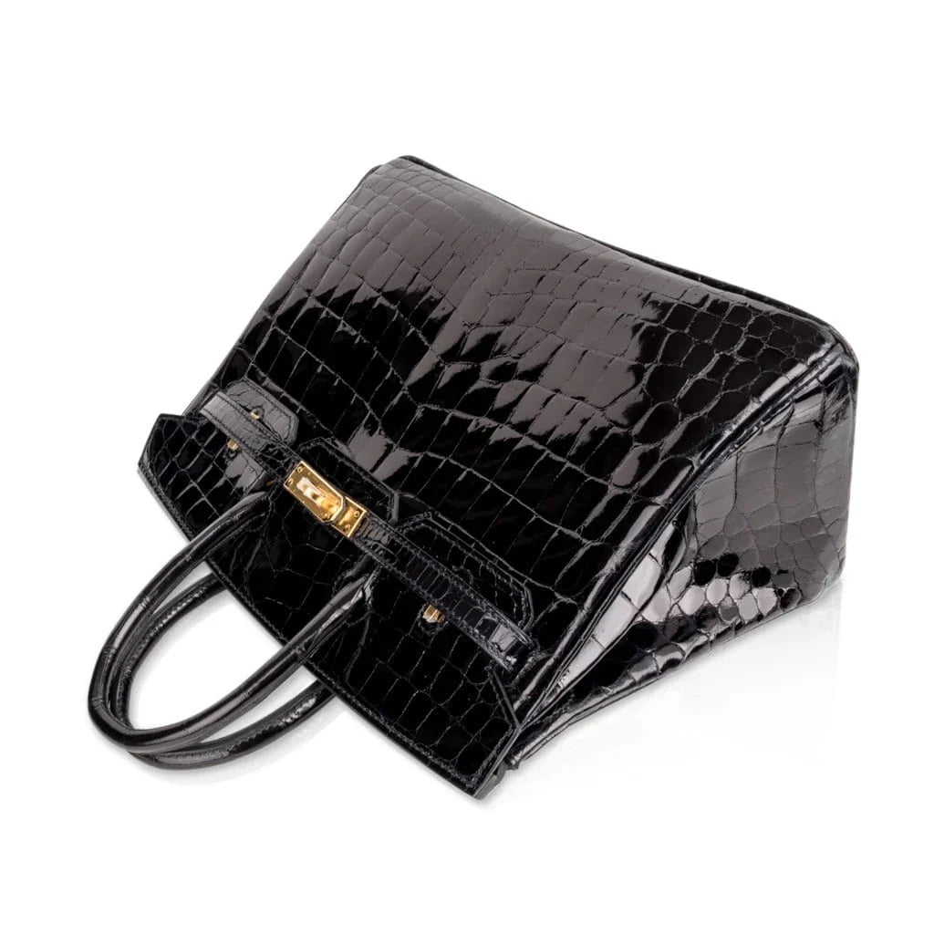 Birkin 25 Bag Black Crocodile Lisse Gold Hardware