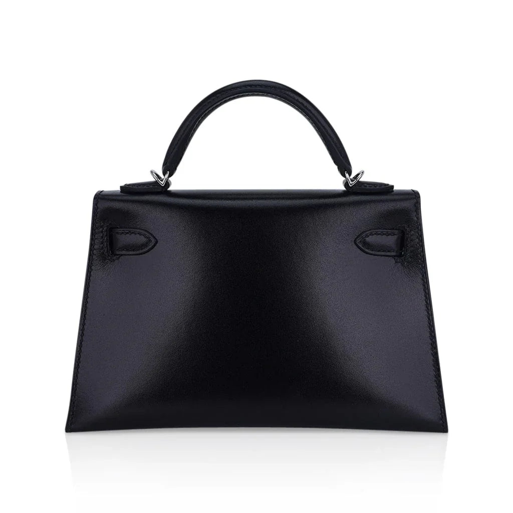 Kelly 20 Sellier Black Box Leather Mini Bag Palladium Hardware