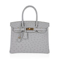 Birkin 30 Bag Gris Perle Ostrich with Gold Hardware