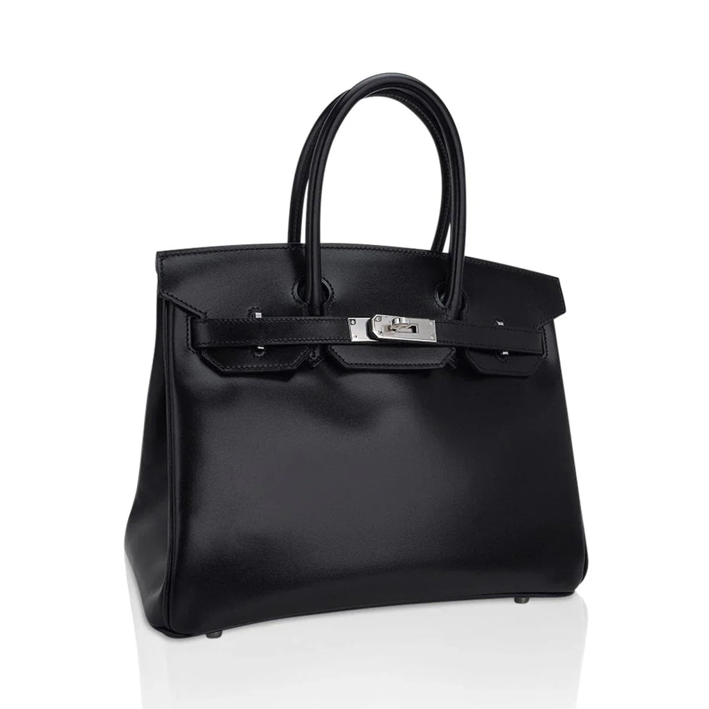 Birkin 30 Black Box Leather Bag Palladium Hardware