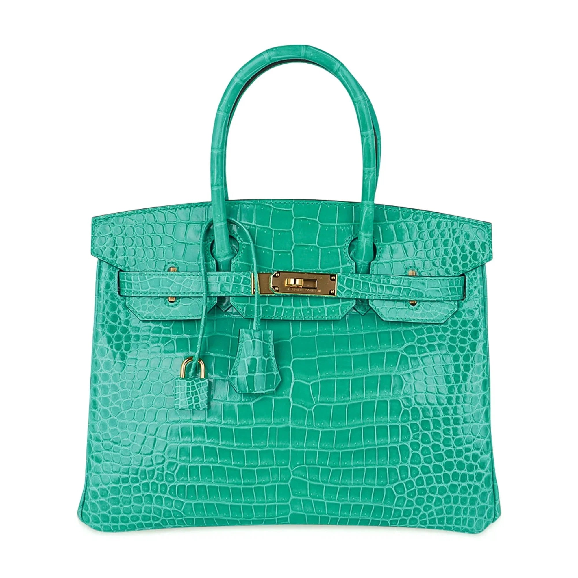 Birkin 30 Bag Jade Porosus Crocodile Gold Hardware