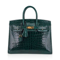 Birkin 25 Bag Sellier Vert Fonce Porosus Crocodile Bag with Gold Hardware