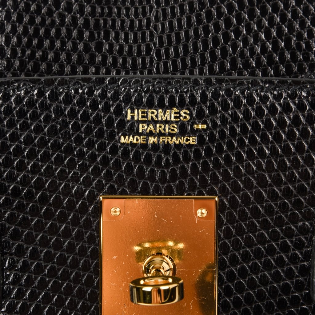 Birkin 30 Bag Jet Black Lizard Gold Hardware