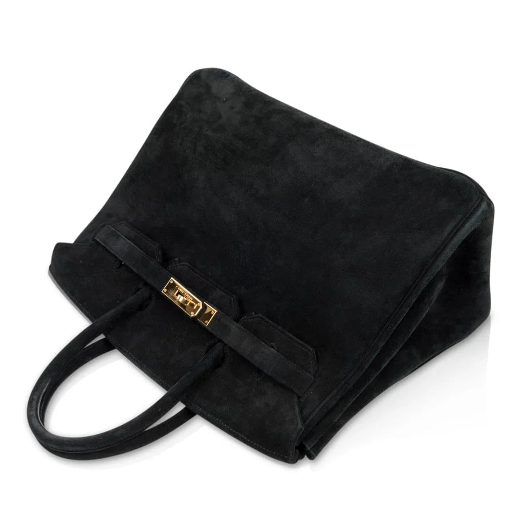 Birkin 35 Bag Black Doblis Suede Gold Hardware Limited Edition