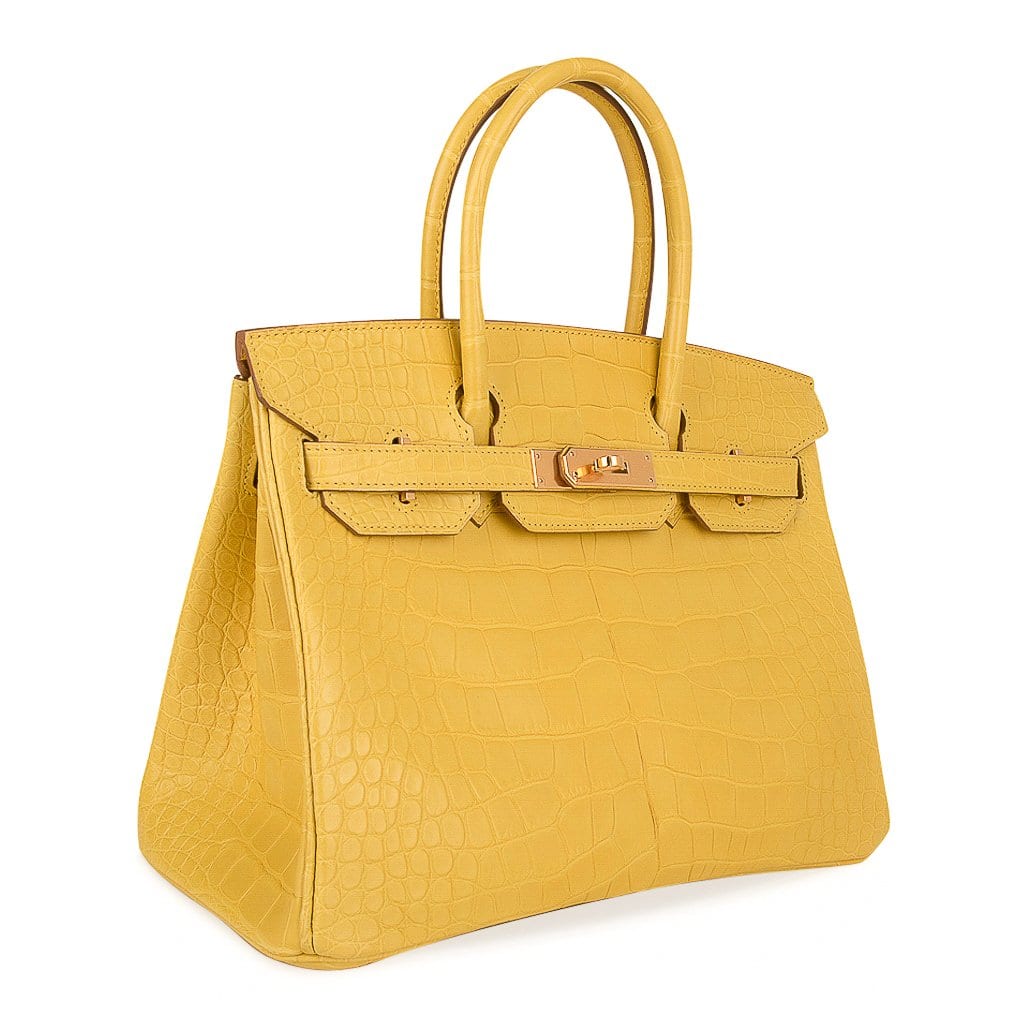 Birkin 30 Bag Mimosa Matte Alligator Gold Hardware