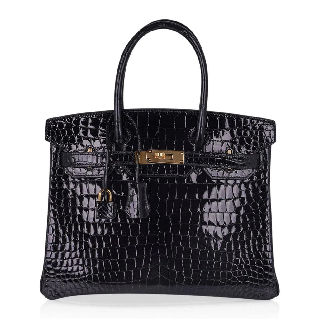 Birkin 30 Bag Black Porosus Crocodile with Gold Hardware